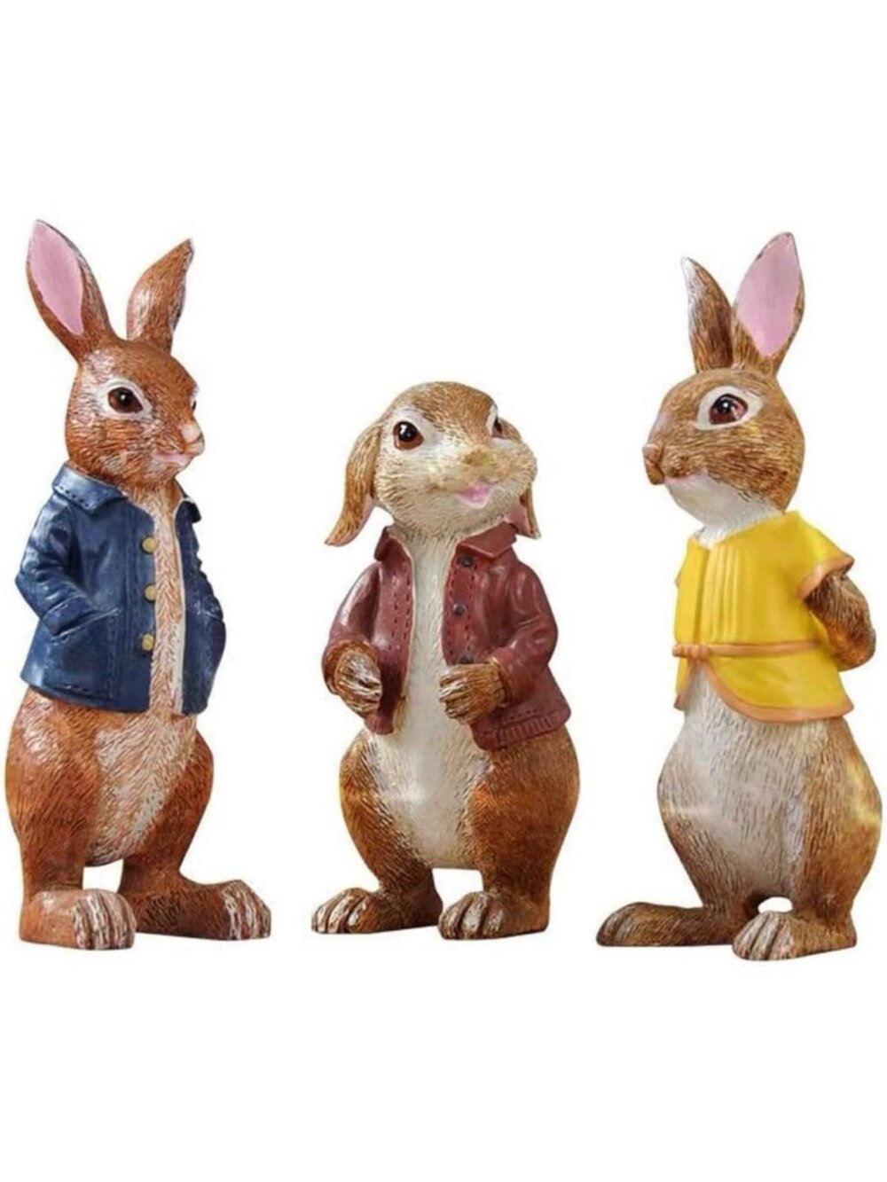Cute Bunny Garden Statues - 3 Polyresin Rabbits for Indoor & Outdoor Decor